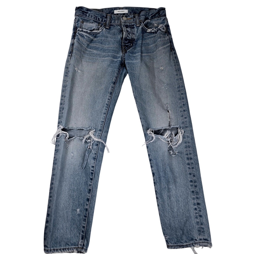 MOUSSY VINTAGE‎ Jeans 26 Sanford Distressed Button Fly Japan Made Thrashed Crop
